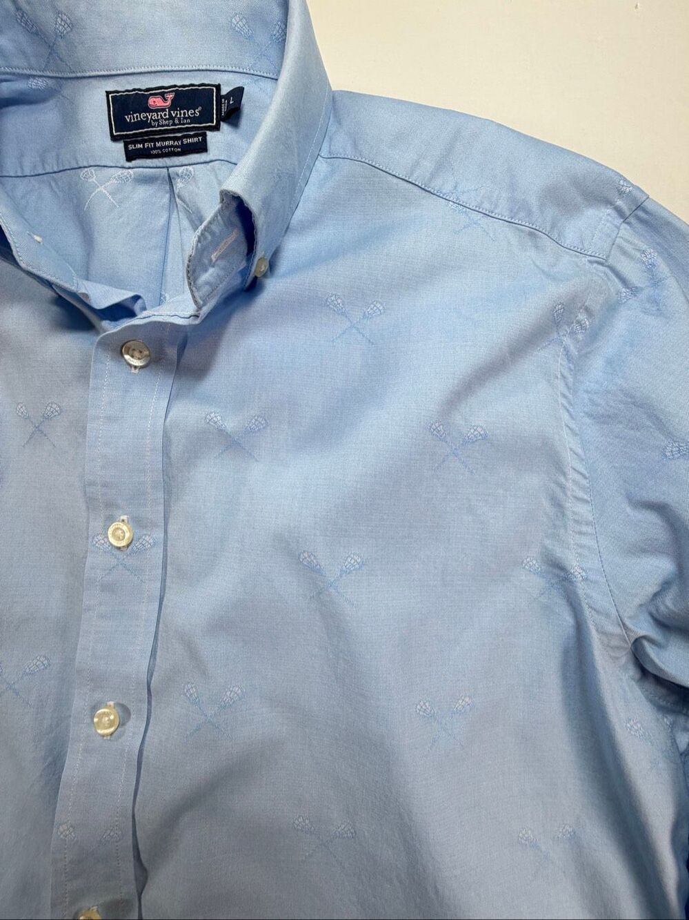 Vineyard Vines Slim Fit Murray Shirt Men’s Size L Blue Lacrosse Embroidered